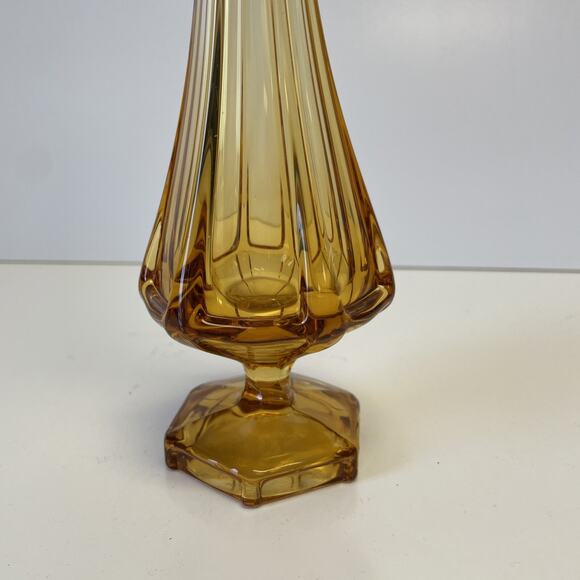 Stunning Vintage MCM Viking Glass 14" Amber Swung Vase - Epic Column - Picture 2 of 11